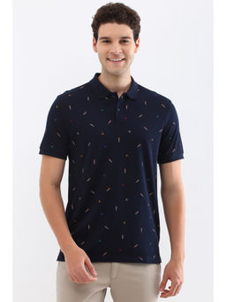 Allen Solly - Men Navy Blue Print Polo Neck T-Shirt