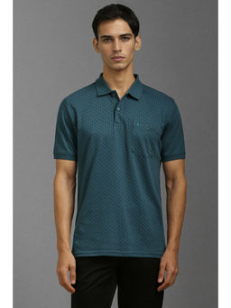 Louis Philippe - Men Teal Print Polo Neck T-Shirt