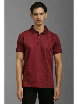 Louis Philippe - Men Maroon Print Polo Neck T-Shirt