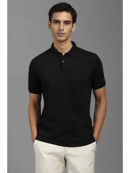 Louis Philippe - Men Black Solid Polo Neck T-Shirt
