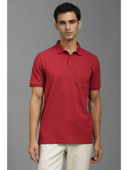 Louis Philippe - Men Red Solid Polo Neck T-Shirt