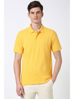 Peter England - Men Yellow Solid Polo Neck T-Shirt
