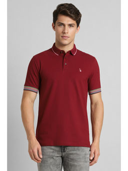 Simon Carter - Maroon Solid Polo Neck T-Shirt
