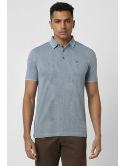 Van Heusen - Men Light Blue Print Polo Neck T-Shirt