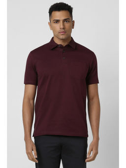 Van Heusen - Men Wine Solid Polo Neck T-Shirt