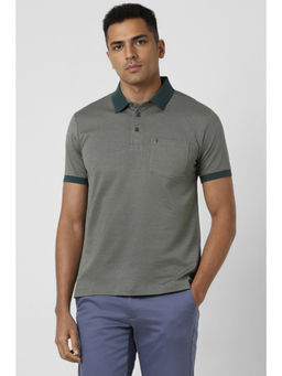 Van Heusen - Men Green Print Polo Neck T-Shirt
