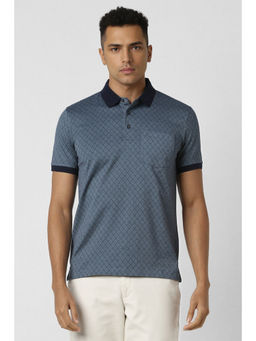 Van Heusen - Men Blue Print Polo Neck T-Shirt