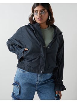 Bewakoof - Women's Navy Blue Oversized Plus Size Hooded Jacket