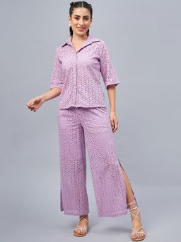 WineRed - Women's Purple Schiffli Oversized Co-ord Set