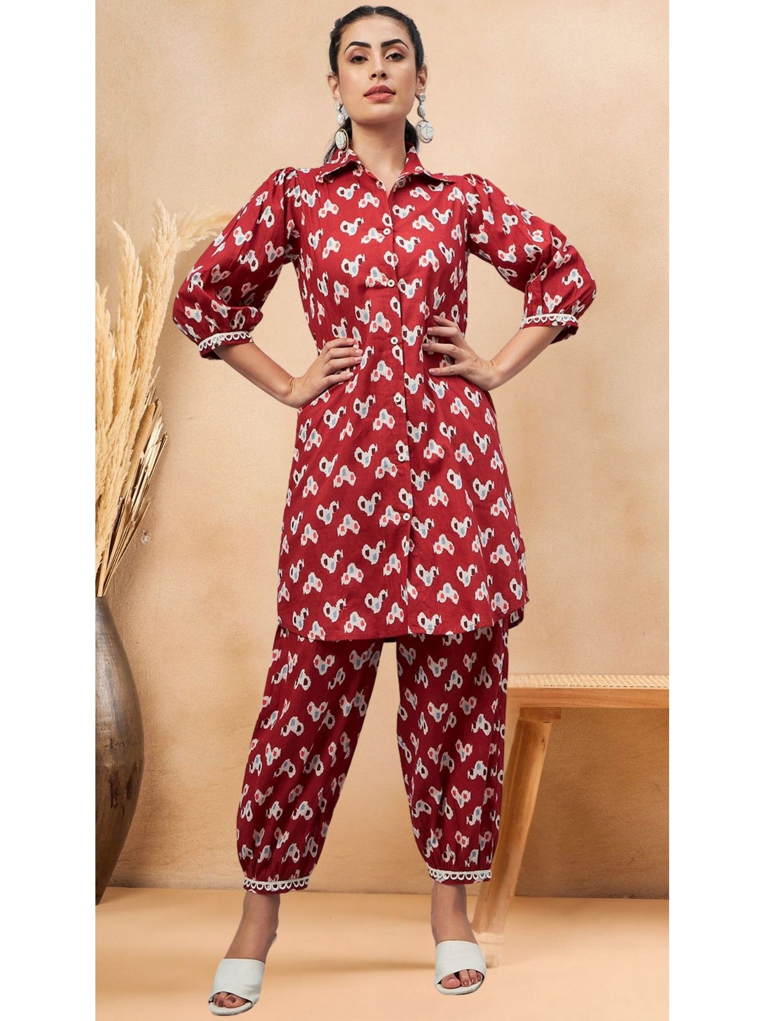 winered Women's Rust Ikat Print Front Opening co-ord Set-picture-22