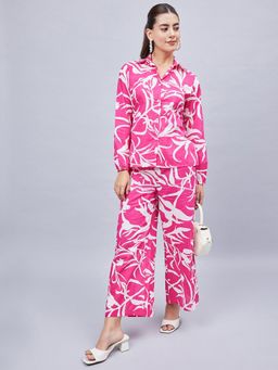 WineRed - Women's Pink Printed Front Opening Co-ord Set