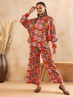 WineRed - Women's Multi-Color Floral Print Oversized Co-Ord set