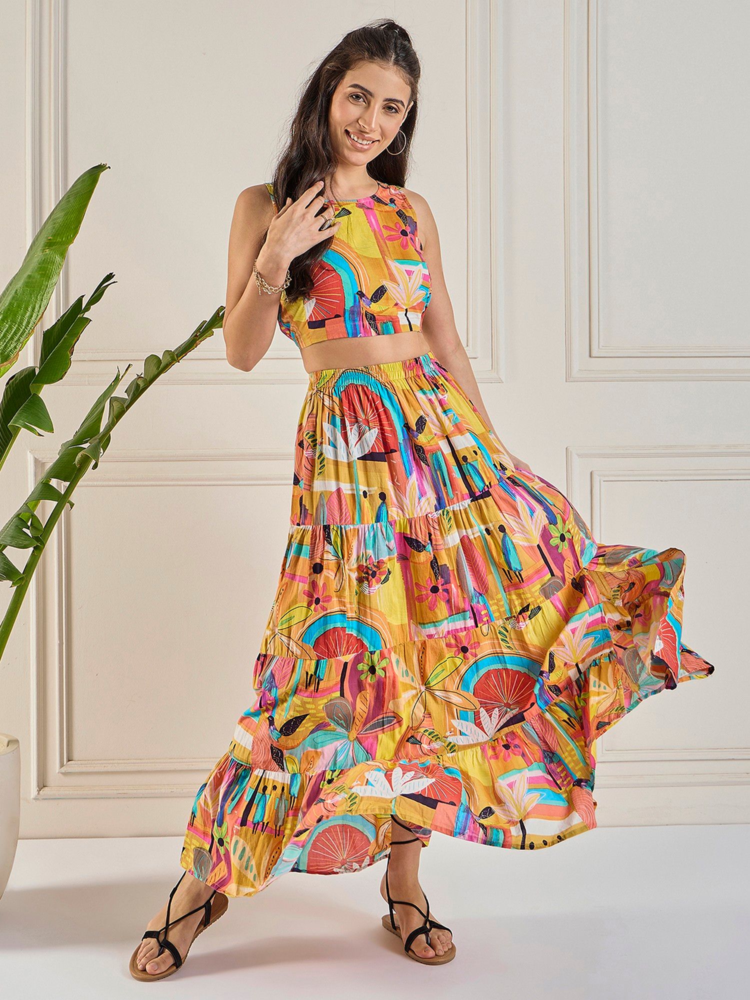 Women's Abstract Print Crop Top and Skirt-image-5