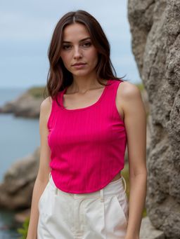 RARE - Women's Casual Pink Colour Scoop Neck Solid Tank Crop Top