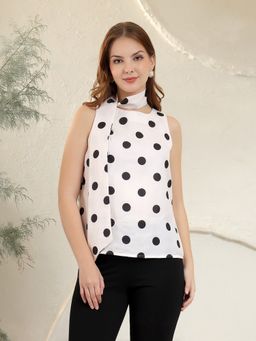 Kibo - Women's Polka Dot Printed Scarf Neck Top