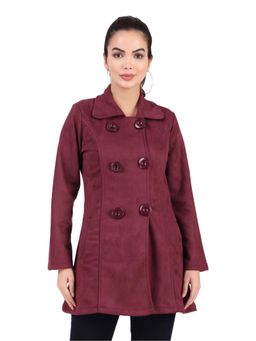 Fnocks - Maroon Winter Fleece Double Breasted Collar Coat