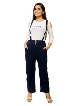 Fnocks - Girl's Navy Blue Casual Slim FIT Stretchable Soft Fabric Top with Dungaree