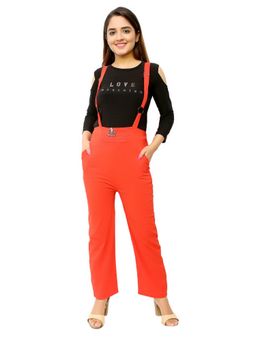 Fnocks - Girl's Red Casual Slim FIT Stretchable Soft Fabric Top with Dungaree