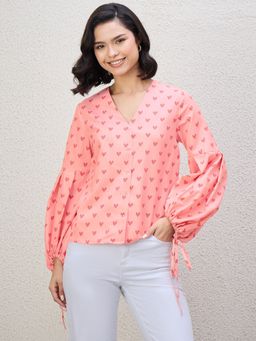 Kibo - Women's Print Puff Sleeve Crepe Top