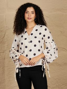 Kibo - Women's Polka Dot Print Bishop Sleeves Top