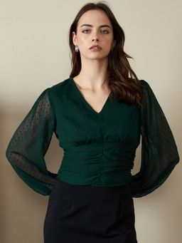 Kibo - Women's Gathered Cinched Waist Top