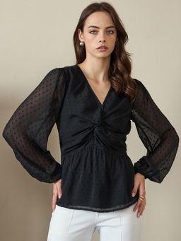 Kibo - Women's Self Design Bishop Sleeves Chiffon Top