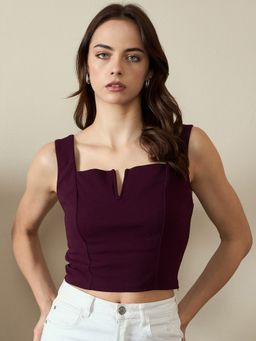 Kibo - Burgundy Women's Solid Crop Top