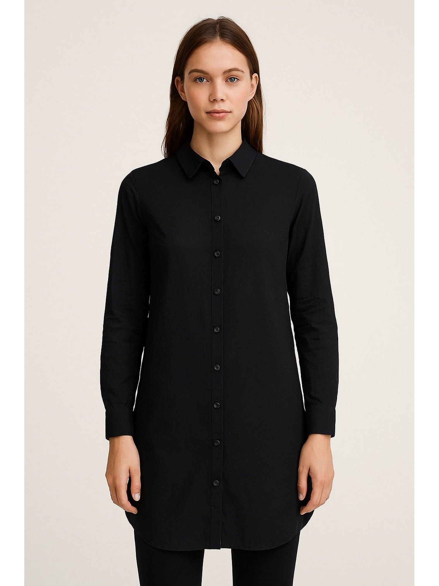 nobarr Women's Black Cotton Longline Shirt-picture-10