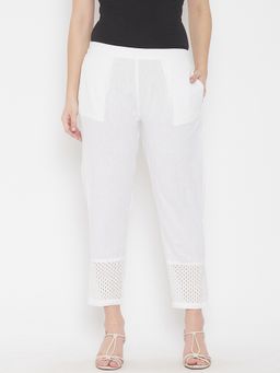 WineRed - Women's White solid Pant