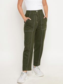 WineRed - Women's Olive Pant with contrast thread