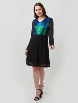 Zink London - Womens Black Embellished Knee Length Dress