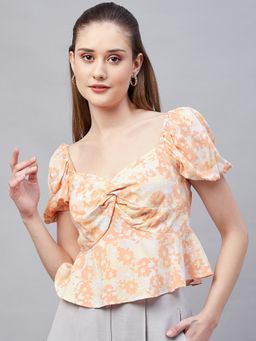 Marie Claire - Women Casual Multi Color Sweetheart Neck Floral Regular Top