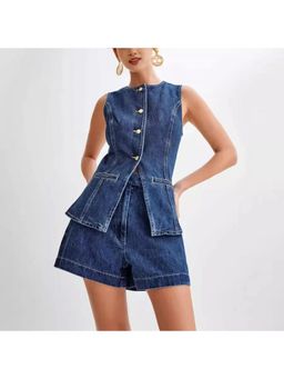 MISS MOSA BY AKANKSHA - Blue Amreah Statement Denim Shorts And Top (Set of 2)