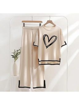 MISS MOSA BY AKANKSHA - Beige Baxter Heart Knitted Cotton Co-Ord (Set of 2)