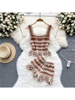 MISS MOSA BY AKANKSHA - Brown Calliope Embroidered Top With Shorts (Set of 2)