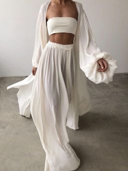 MISS MOSA BY AKANKSHA - White Cruise Solid Co-Ord (Set of 4)