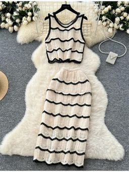 MISS MOSA BY AKANKSHA - Beige Hea Luxe Soft Knit Top With Skirt (Set of 2)