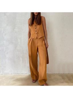 MISS MOSA BY AKANKSHA - Rust Hodor Statement Linen Co-Ord (Set of 2)
