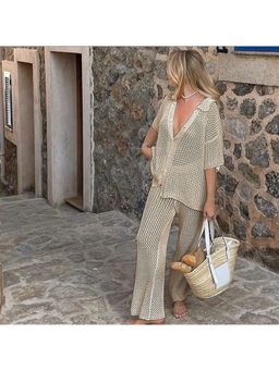 MISS MOSA BY AKANKSHA - Beige Lucia Crochet Knit Co-Ord (Set of 2)