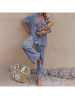 MISS MOSA BY AKANKSHA - Blue Lucia Crochet Knit Co-Ord (Set of 2)