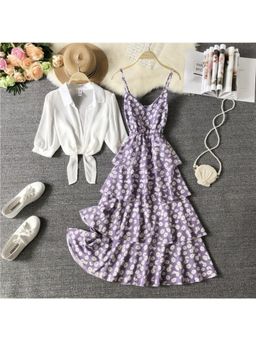 MISS MOSA BY AKANKSHA - Lavender Morocco Floral Print Dress With Shirt (Set of 2)