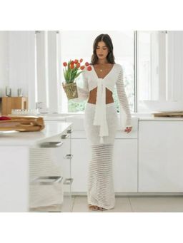 MISS MOSA BY AKANKSHA - Raya Soft Knot Crochet Crop Top And Skirt (Set of 2)