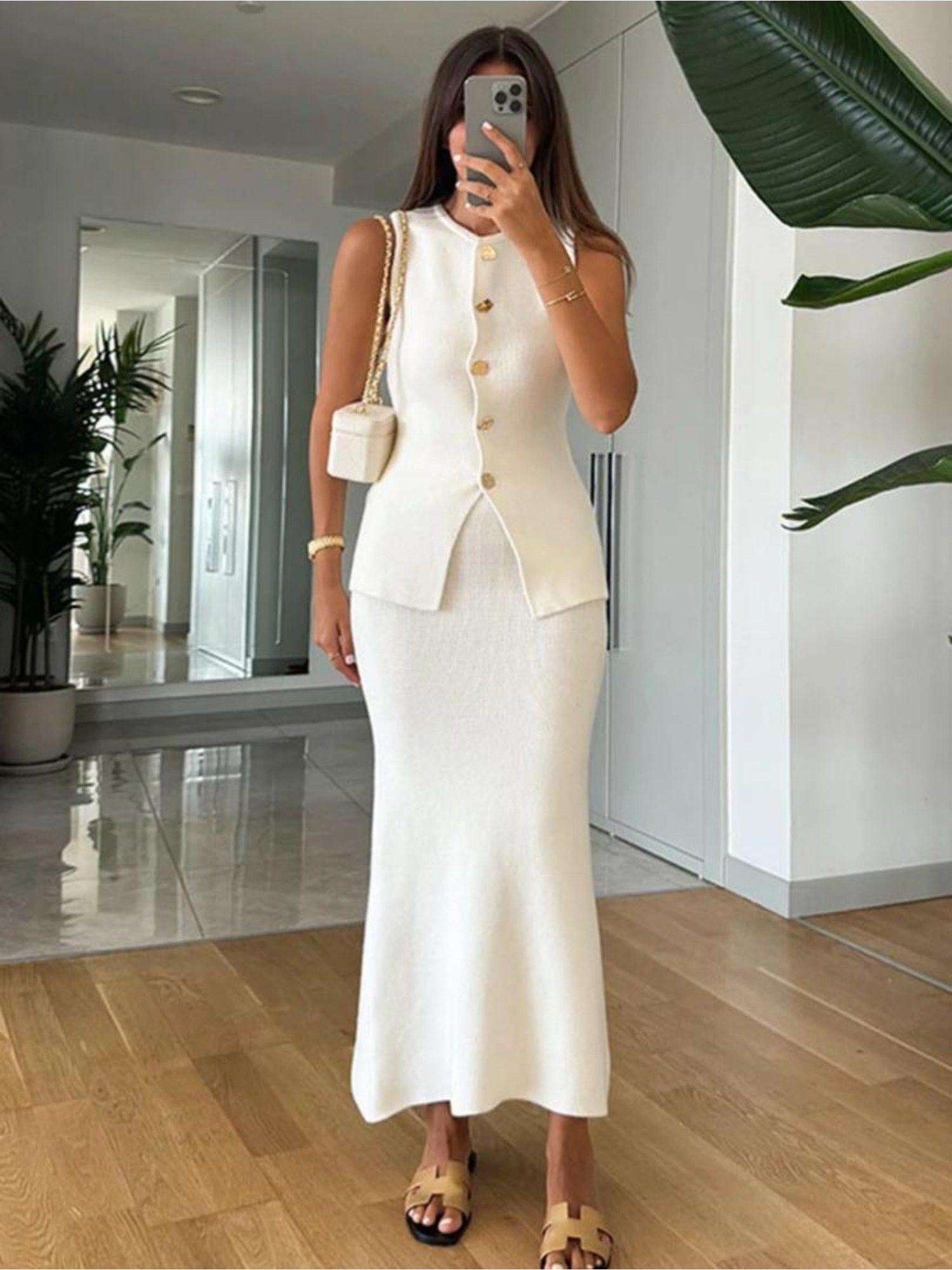 Off White Reeny Luxe Soft Knit Skirt And Top (Set of 2)-image-3