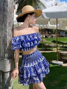 MISS MOSA BY AKANKSHA - Rhodes Luxe Blue Crop Top And Skirt (Set of 2)