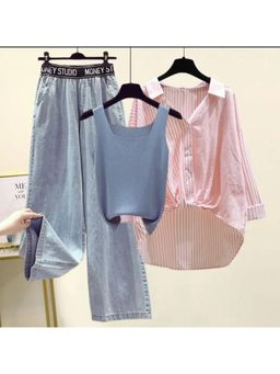 MISS MOSA BY AKANKSHA - Pink Trexa Summer Printed Shirt With Pant And Top (Set of 3)