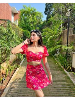 MISS MOSA BY AKANKSHA - Xyla Pink Floral Print Crop Top And Skirt (Set of 2)