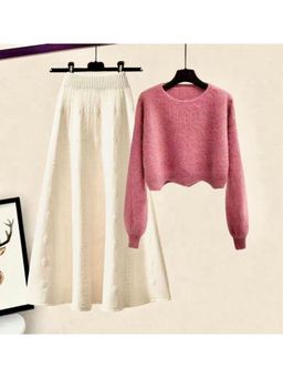 MISS MOSA BY AKANKSHA - Hot Pink Alison Woolen Top With Skirt (Set of 2)