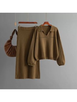 MISS MOSA BY AKANKSHA - Brown Aster Premium Woolen Sweater With Skirt (Set of 2)