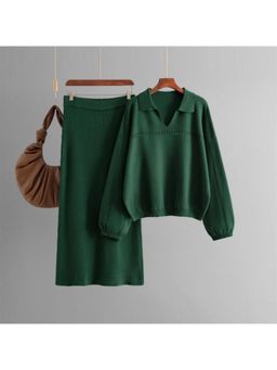 MISS MOSA BY AKANKSHA - Green Aster Premium Woolen Sweater With Skirt (Set of 2)