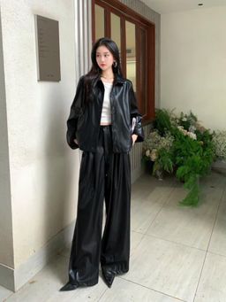 MISS MOSA BY AKANKSHA - Black Biro Leather Premium Co-Ord (Set of 2)